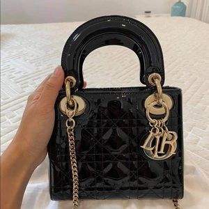 Dior mini lady dior patent leather gold hardware